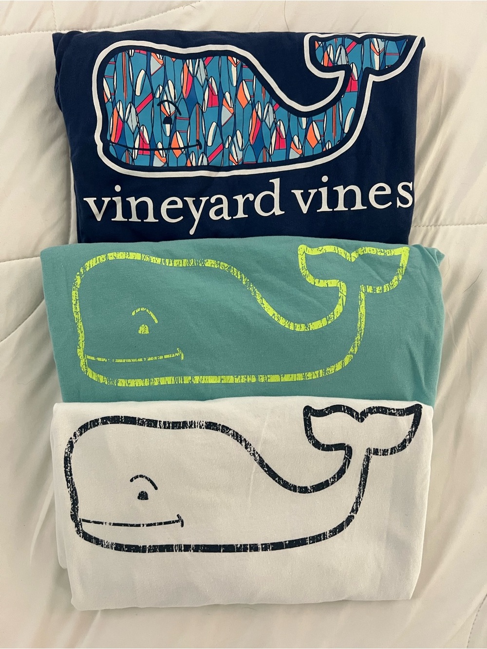 Vineyard Vines Kids Short-Sleeve Whale Tee Trio LOT - Navy, Teal, White L(16)